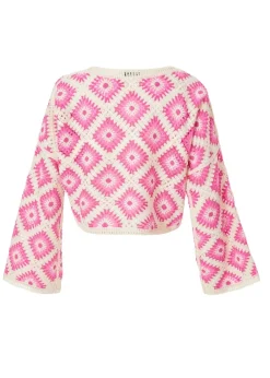 Quiz Fuschia Crochet Geometric Crop Top