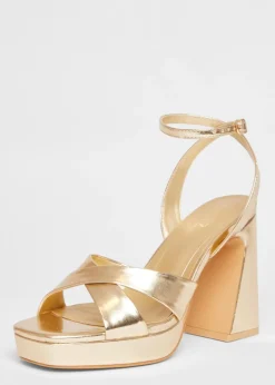 Quiz Gold Cross Strap Platform Heels