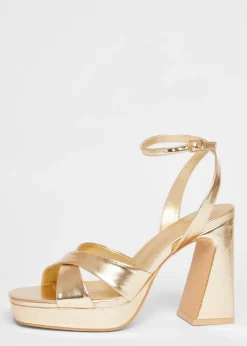 Quiz Gold Cross Strap Platform Heels