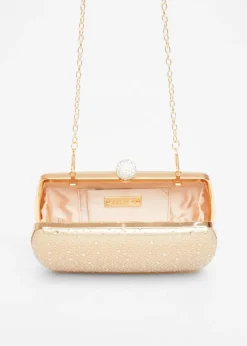 Quiz Gold Diamante Curve Box Bag