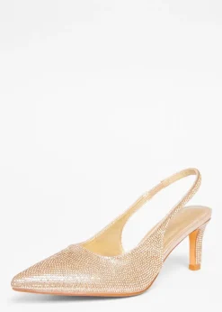 Quiz Gold Diamante Sling Back Heels