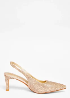 Quiz Gold Diamante Sling Back Heels