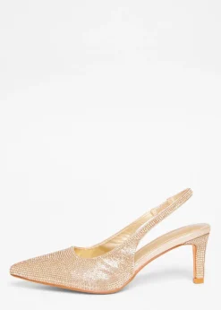 Quiz Gold Diamante Sling Back Heels