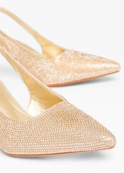 Quiz Gold Diamante Sling Back Heels