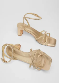 Quiz Gold Diamante Strappy Heeled Sandals