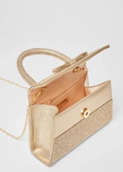 Quiz Gold Diamante Top Handle Bag