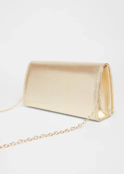 Quiz Gold Metallic Clutch Bag