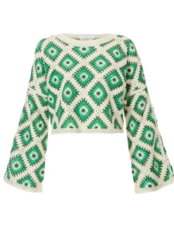 Quiz Green Crochet Geometric Crop Top