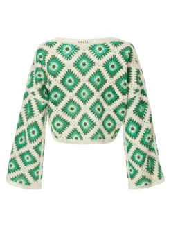 Quiz Green Crochet Geometric Crop Top