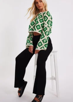 Quiz Green Crochet Geometric Crop Top