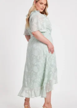 Quiz Green Curve Jacquard Frill Midaxi Dress