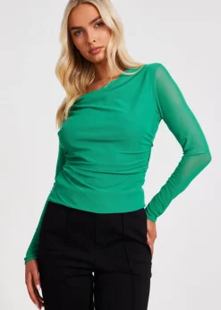 Quiz Green Mesh Long Sleeve Top