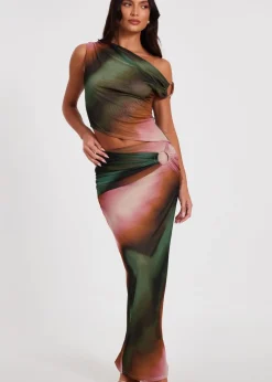 Quiz Green Mesh One Shoulder Crop Top