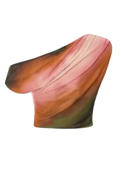 Quiz Green Mesh One Shoulder Crop Top