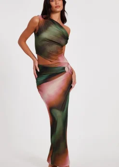 Quiz Green Mesh Ruched Maxi Skirt