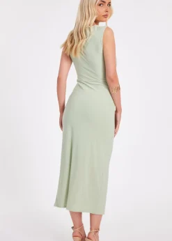 Quiz Green Ruched Bodycon Midaxi Dress