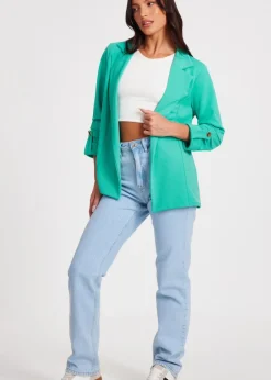 Quiz Green Ruched Sleeve Blazer