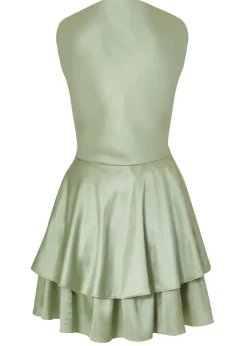 Quiz Green Satin Tiered Skater Dress