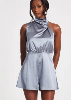 Quiz Grey Satin Asymmetric Playsuit