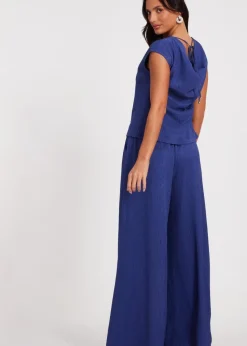 Quiz Indigo Crinkle Satin Cowl Back Top