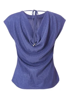 Quiz Indigo Crinkle Satin Cowl Back Top