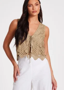 Quiz Khaki Crochet Waistcoat