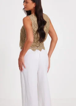 Quiz Khaki Crochet Waistcoat
