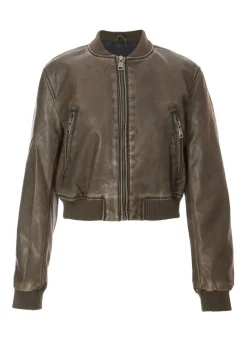 Quiz Khaki Faux Leather Bomber Jacket