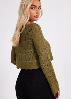 Quiz Khaki Knit Cropped Cardigan