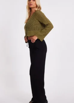 Quiz Khaki Knit Cropped Cardigan