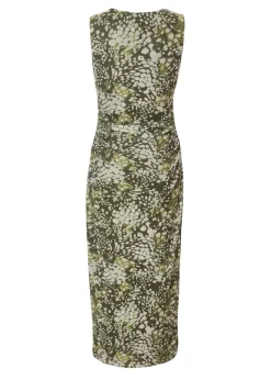 Quiz Khaki Mesh Animal Print Midaxi Dress