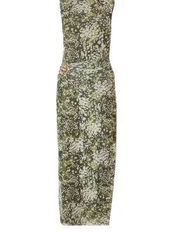 Quiz Khaki Mesh Animal Print Midaxi Dress