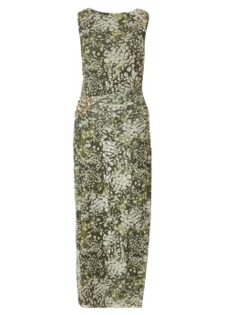 Quiz Khaki Petite Mesh Animal Print Midaxi Dress