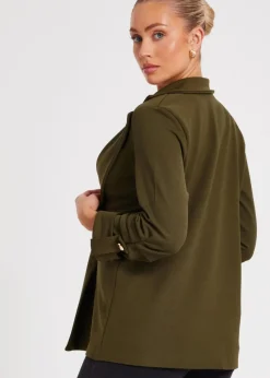 Quiz Khaki Ruched Sleeve Blazer