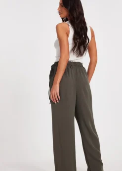 Quiz Khaki Tie Waist Palazzo Trousers