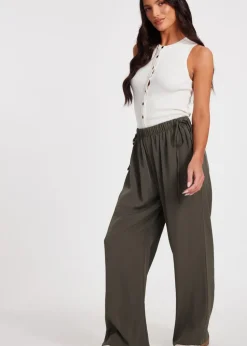 Quiz Khaki Tie Waist Palazzo Trousers