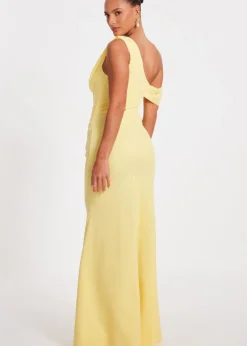 Quiz Lemon Asymmetric Cowl Neck Maxi Dress