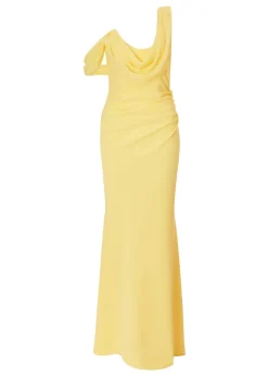 Quiz Lemon Asymmetric Cowl Neck Maxi Dress