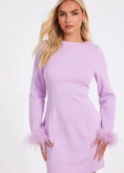 Quiz Lilac Feather Trim Mini Dress