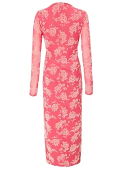 Quiz Magenta Mesh Floral Midaxi Dress