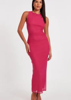 Quiz Magenta Mesh Midaxi Dress