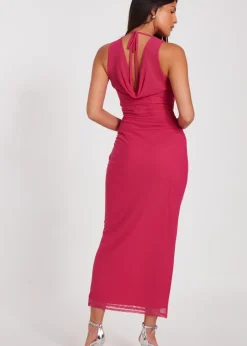 Quiz Magenta Mesh Midaxi Dress