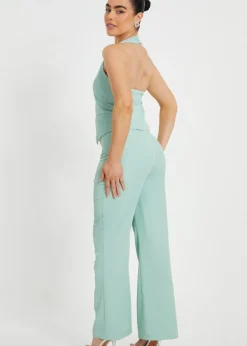 Quiz Mint Petite Woven Flared Trousers