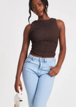 Quiz Mocha Textured Mesh Top