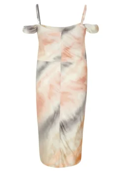 Quiz Multi Curve Satin Marble Print Midi Dress
