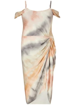 Quiz Multi Curve Satin Marble Print Midi Dress