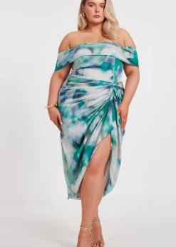 Quiz Multi Curve Satin Tie Dye Midi Dress