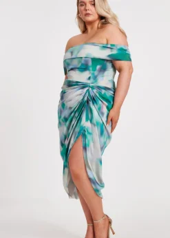 Quiz Multi Curve Satin Tie Dye Midi Dress