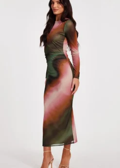 Quiz Multi Mesh Marble Print Midaxi Dress