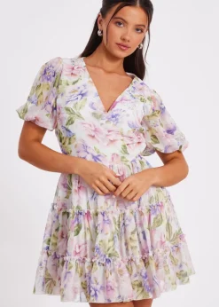 Quiz Multi Petite Frill Skater Dress